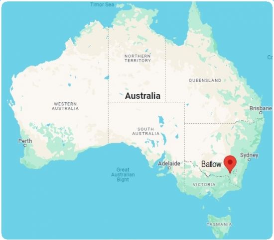 Map of Australia with Batlow location